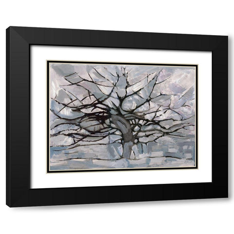 Grey Tree Abstract Black Modern Wood Framed Art Print with Double Matting by Dorvard