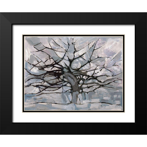 Grey Tree Abstract Black Modern Wood Framed Art Print with Double Matting by Dorvard