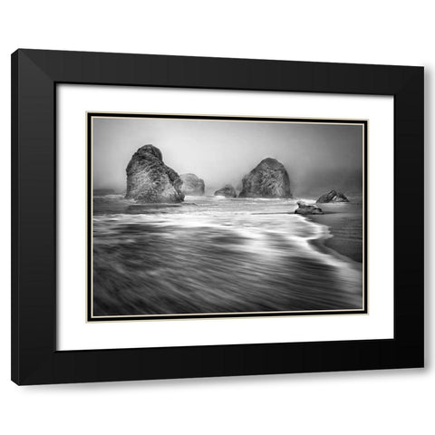 Coastal Sea Stacks Black Modern Wood Framed Art Print with Double Matting by Anonymous