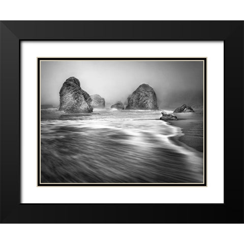 Coastal Sea Stacks Black Modern Wood Framed Art Print with Double Matting by Anonymous
