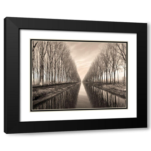 Serene Canal Black Modern Wood Framed Art Print with Double Matting by Anonymous
