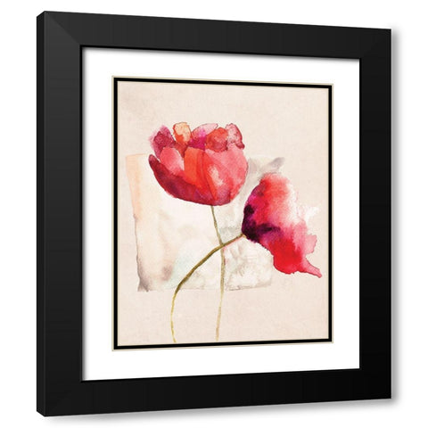 Retro Poppy Watercolor Black Modern Wood Framed Art Print with Double Matting by Jersova, R.