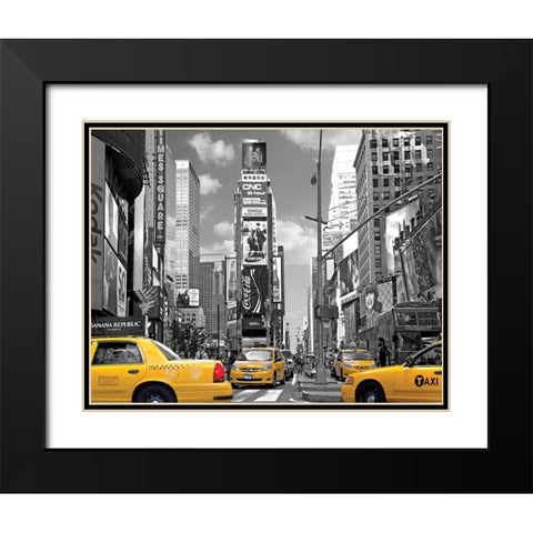 Yellow Cabs, Times Square Black Modern Wood Framed Art Print with Double Matting by Maloratsky, Igor