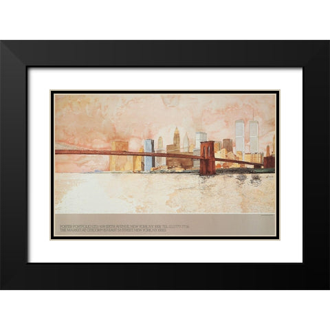 Brooklyn Bridge II Black Modern Wood Framed Art Print with Double Matting by Unknown