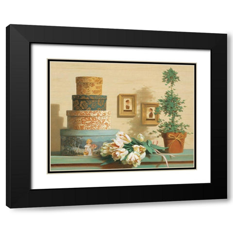 Hat Boxes on Shelf Black Modern Wood Framed Art Print with Double Matting by Unknown