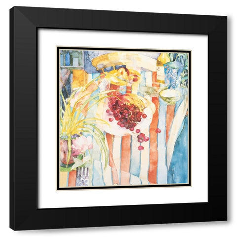 Bowl of Cherries Black Modern Wood Framed Art Print with Double Matting by Unknown