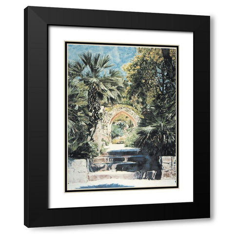 Arch and Palms Black Modern Wood Framed Art Print with Double Matting by Unknown