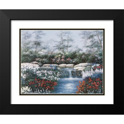 Waterfall Black Modern Wood Framed Art Print with Double Matting by Unknown