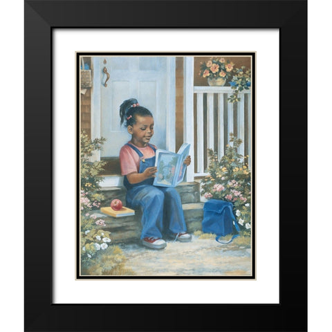 Girl Reading a Book Black Modern Wood Framed Art Print with Double Matting by Unknown