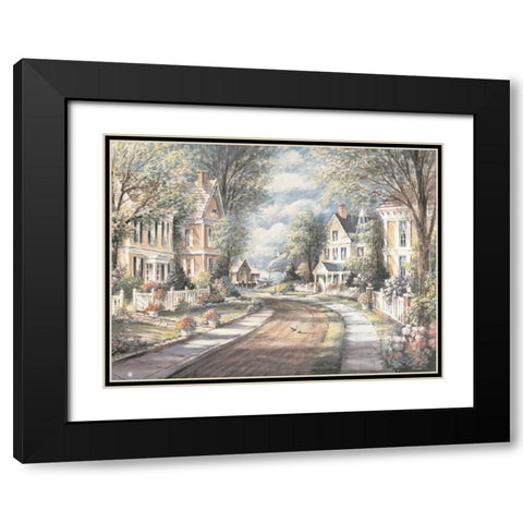 Victorian Street Black Modern Wood Framed Art Print with Double Matting by Unknown