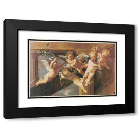 Cherubs Black Modern Wood Framed Art Print with Double Matting by Unknown