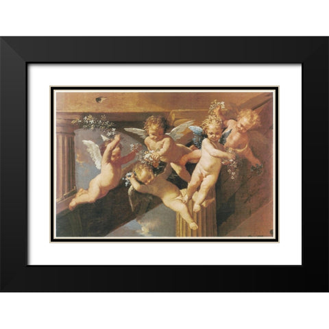 Cherubs Black Modern Wood Framed Art Print with Double Matting by Unknown