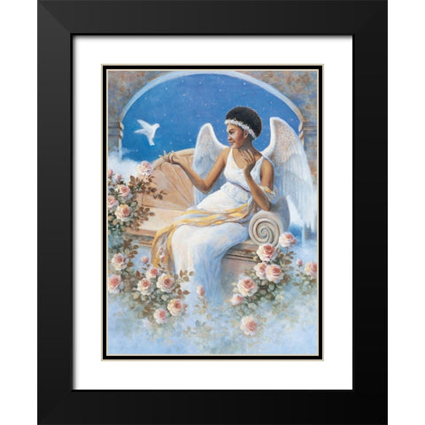 Angel and Dove Black Modern Wood Framed Art Print with Double Matting by Unknown