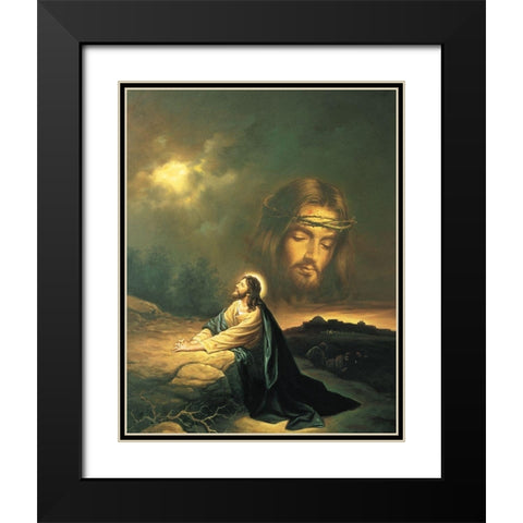 Gethsemene Black Modern Wood Framed Art Print with Double Matting by Unknown