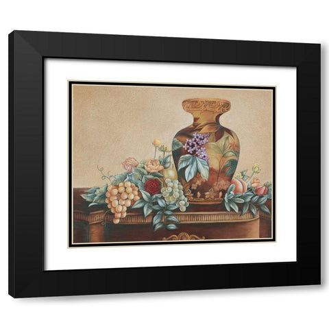 Vase and Fruit Black Modern Wood Framed Art Print with Double Matting by Unknown