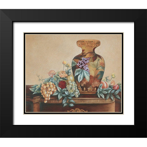 Vase and Fruit Black Modern Wood Framed Art Print with Double Matting by Unknown