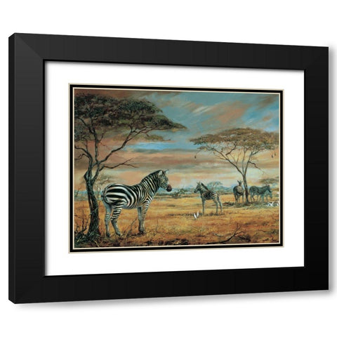 Savanne Zebras Black Modern Wood Framed Art Print with Double Matting by Unknown