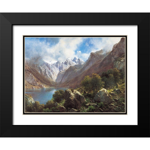 Mountain Lake Black Modern Wood Framed Art Print with Double Matting by Unknown