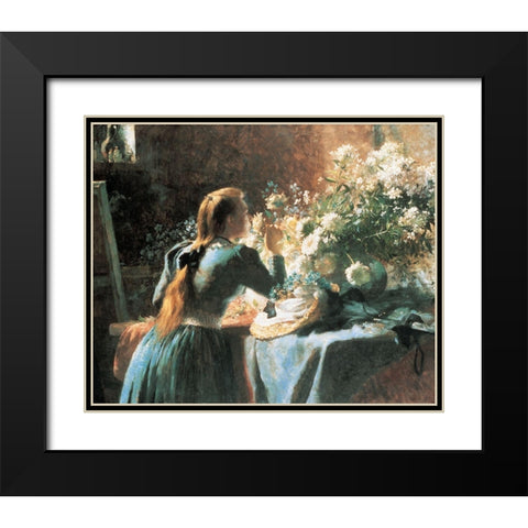 Smell the Flowers Black Modern Wood Framed Art Print with Double Matting by Unknown
