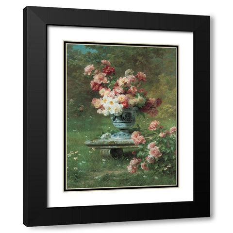 Peonies in Urn Black Modern Wood Framed Art Print with Double Matting by Unknown
