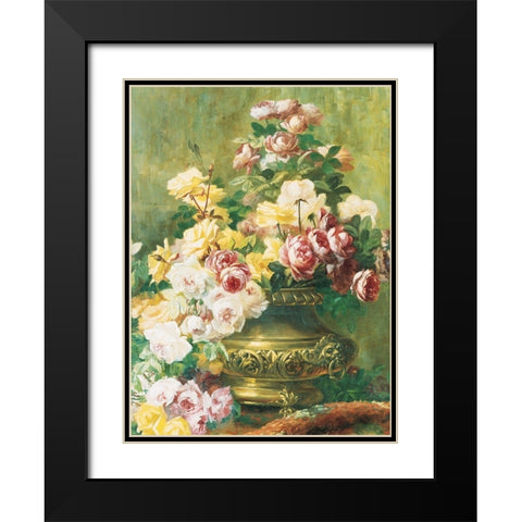 Roses in Urn Black Modern Wood Framed Art Print with Double Matting by Unknown
