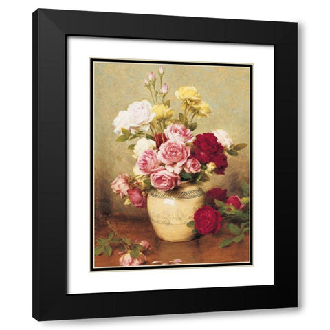 Roses in Vase Black Modern Wood Framed Art Print with Double Matting by Unknown