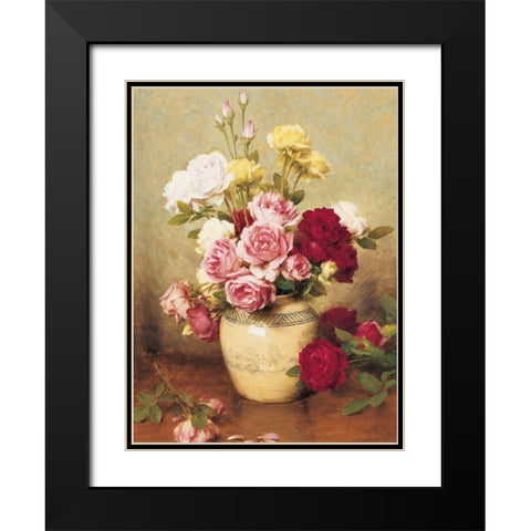 Roses in Vase Black Modern Wood Framed Art Print with Double Matting by Unknown