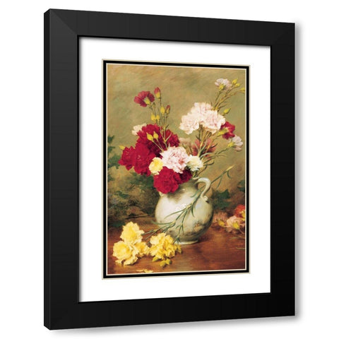 Carnations in Vase Black Modern Wood Framed Art Print with Double Matting by Unknown