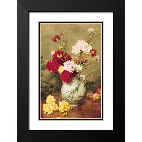 Carnations in Vase Black Modern Wood Framed Art Print with Double Matting by Unknown