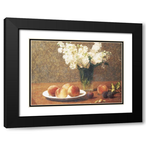 Flowers and Fruit Black Modern Wood Framed Art Print with Double Matting by Unknown