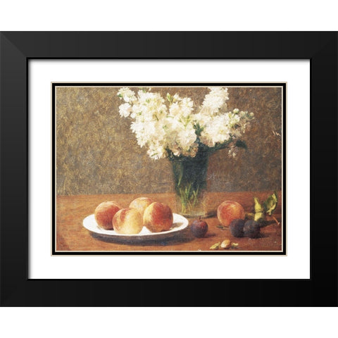 Flowers and Fruit Black Modern Wood Framed Art Print with Double Matting by Unknown