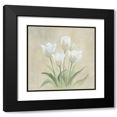 White Tulips Black Modern Wood Framed Art Print with Double Matting by Unknown