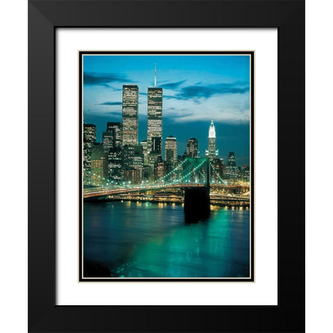 Brooklyn Bridge Black Modern Wood Framed Art Print with Double Matting by Unknown