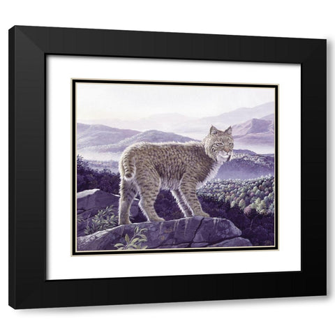 Bobcat Black Modern Wood Framed Art Print with Double Matting by Unknown