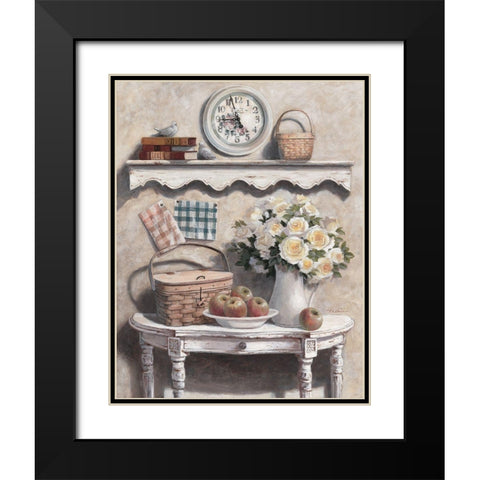 Flowers and Fruit Black Modern Wood Framed Art Print with Double Matting by Unknown