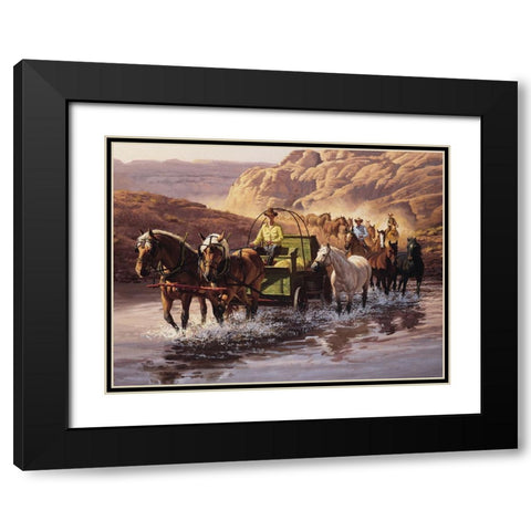 Wagon Train Black Modern Wood Framed Art Print with Double Matting by Unknown