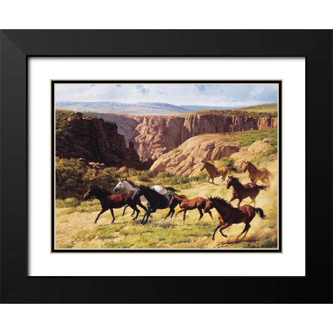 Wild Horses II Black Modern Wood Framed Art Print with Double Matting by Unknown