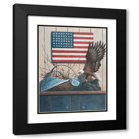 Eagle And Flaf Black Modern Wood Framed Art Print with Double Matting by Unknown