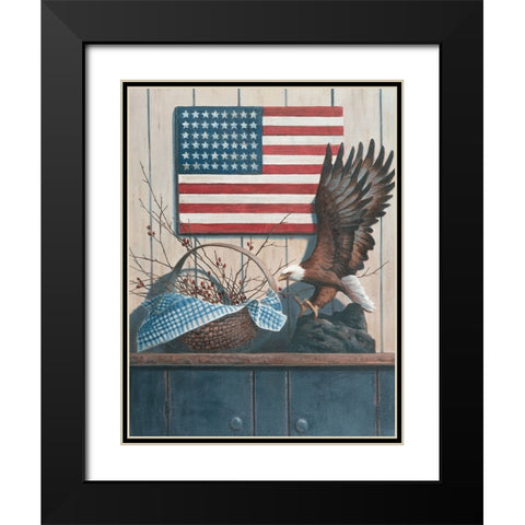 Eagle And Flaf Black Modern Wood Framed Art Print with Double Matting by Unknown