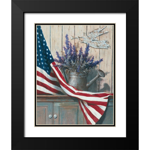 Flag And Flowers Black Modern Wood Framed Art Print with Double Matting by Unknown