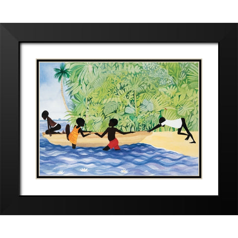 Push the Canoe Black Modern Wood Framed Art Print with Double Matting by Unknown