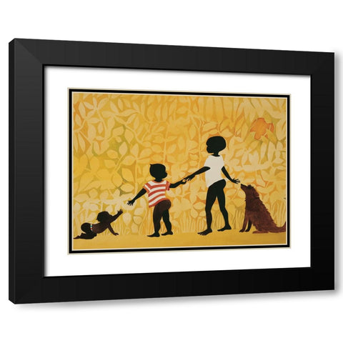 Watching the Babies Black Modern Wood Framed Art Print with Double Matting by Unknown