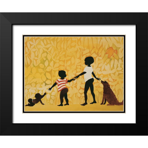 Watching the Babies Black Modern Wood Framed Art Print with Double Matting by Unknown
