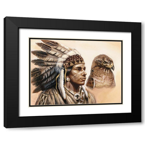 Chief And Eagle Black Modern Wood Framed Art Print with Double Matting by Unknown