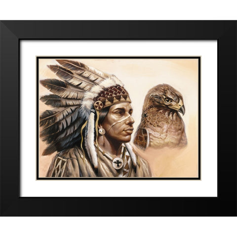 Chief And Eagle Black Modern Wood Framed Art Print with Double Matting by Unknown