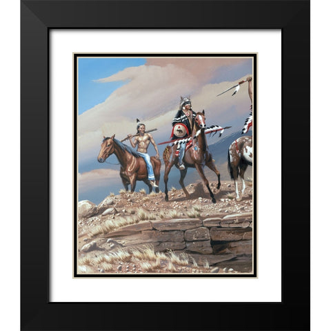 War Party II Black Modern Wood Framed Art Print with Double Matting by Unknown