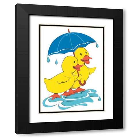 Ducks and Umbrella Black Modern Wood Framed Art Print with Double Matting by Unknown