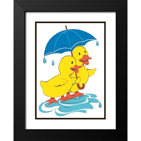 Ducks and Umbrella Black Modern Wood Framed Art Print with Double Matting by Unknown