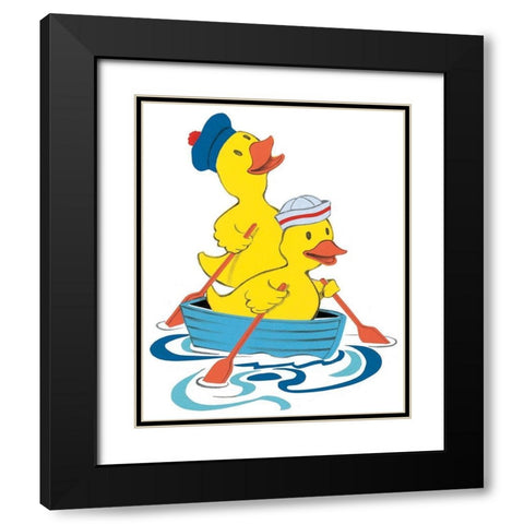 Ducks Sailing Black Modern Wood Framed Art Print with Double Matting by Unknown