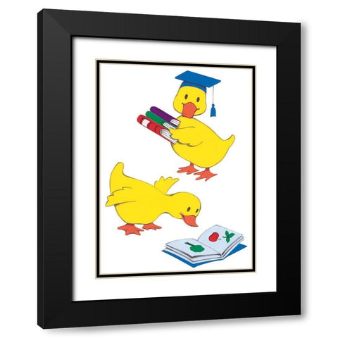 Ducks Reading Black Modern Wood Framed Art Print with Double Matting by Unknown